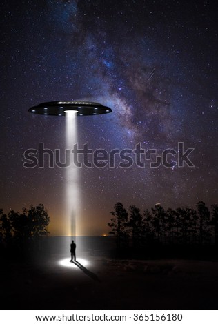 night landscape, the starry sky and UFOs