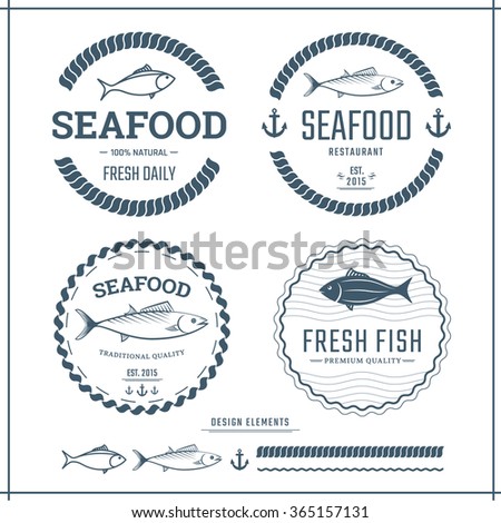 Seafood labels and design elements.