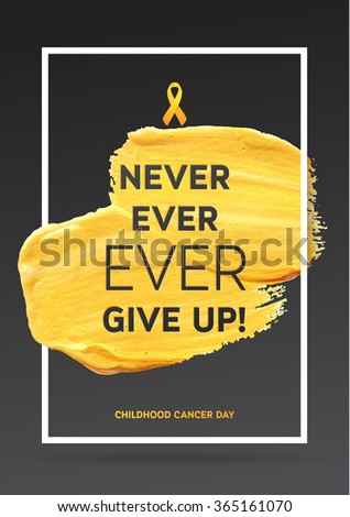 Childhood Cancer Awareness Poster. Yellow Gold Brush Strokes and Frame Illustrate the Problem. Childhood Cancer Awareness Symbol Grey Background.
