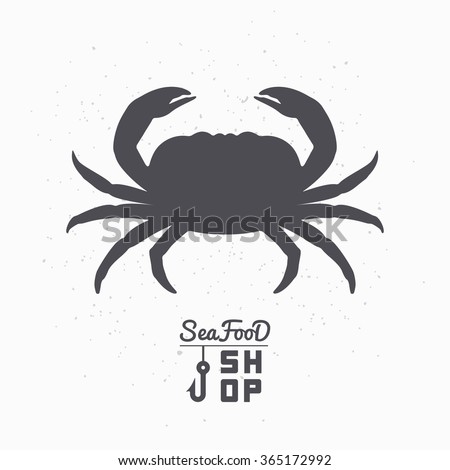 Crab silhouette. Seafood shop logo branding template for craft food packaging or restaurant design. Vector illustration