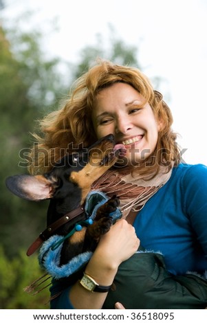 Picture of the girl with the dachshund dog