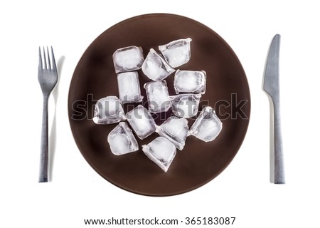 Concept picture of a plate with ice cubes, symbolizing Anorexia
