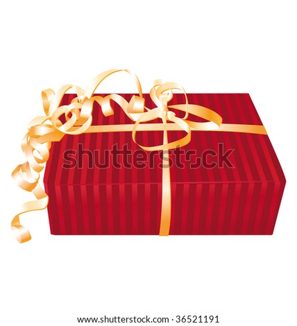 Wonderful red gift with golden roll ribbon bow.