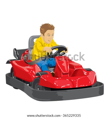 Vector illustration of boy driving go kart so happy about it
