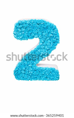 number two of the blue crepe paper. decorative arabic numeral two for parties, anniversaries and other events. isolated on white background