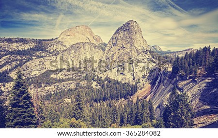 Retro stylized landscape in Yosemite National Park, USA.