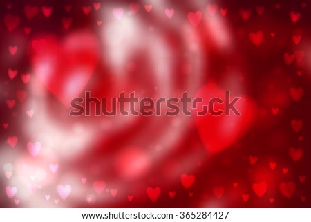 Abstract smooth blur red background with heart-shaped lights over it.