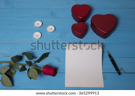 gift rose and blank card for valentine day