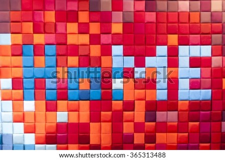 Red Square Pattern on the wall with word home
