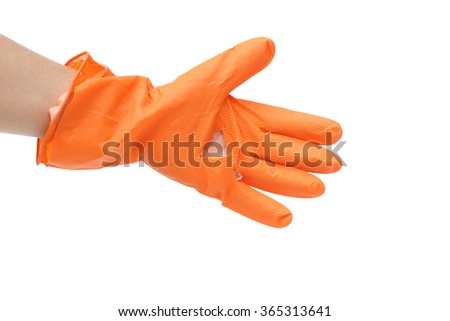 hand wearing torn plastic protective glove