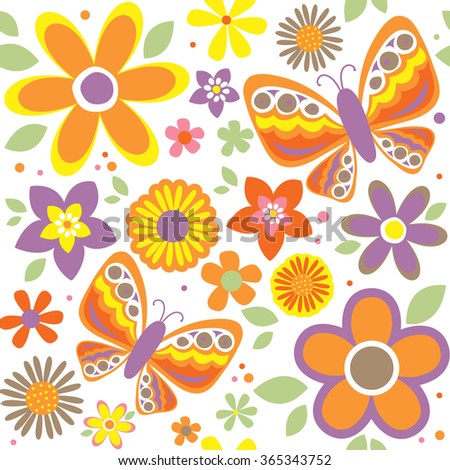 spring pattern with cute butterflies 