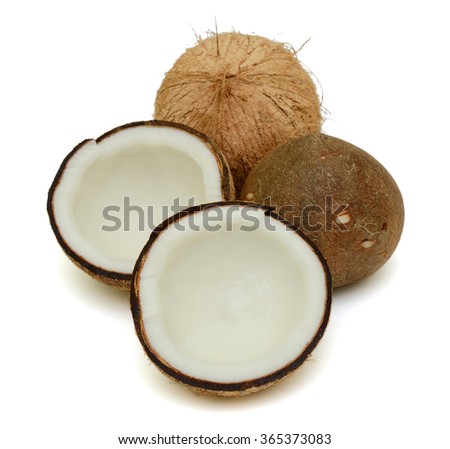 Coconut with half isolated on white Background