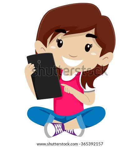 Vector Illustration of Little Girl using a Tablet