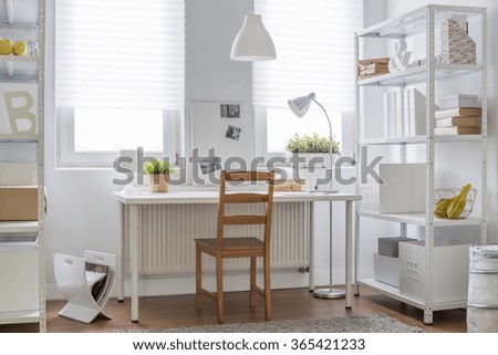 White and brown decor of teen room Royalty-Free Stock Photo #365421233
