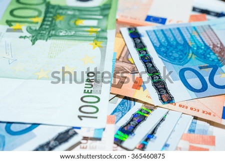 Different Euro banknotes from 10 to 100 Euro