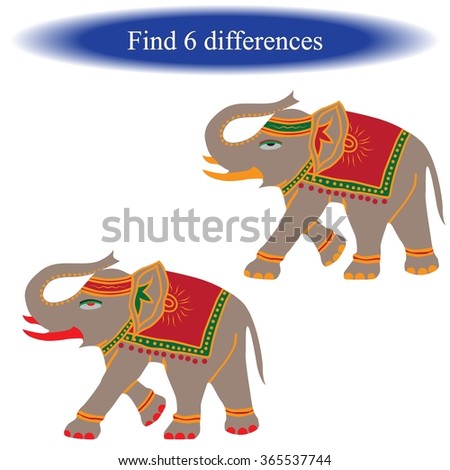  Find differences ( Elephant ) for children. Vector illustration.