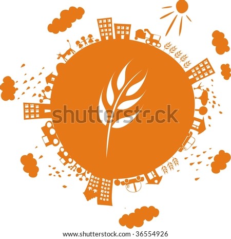conceptual illustration of globe with icon of wheat on