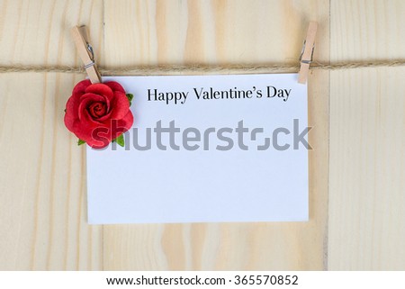 valentine's day card hanging with a rope