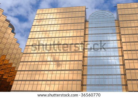 Detail of golden skyscrapers windows