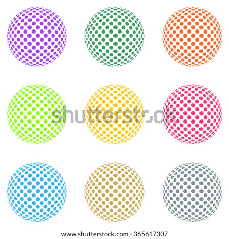 Set of colored balls composed of colored rings on the white ball on a white background