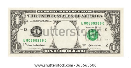 Blank 1 dollar banknote isolated  Royalty-Free Stock Photo #365665508