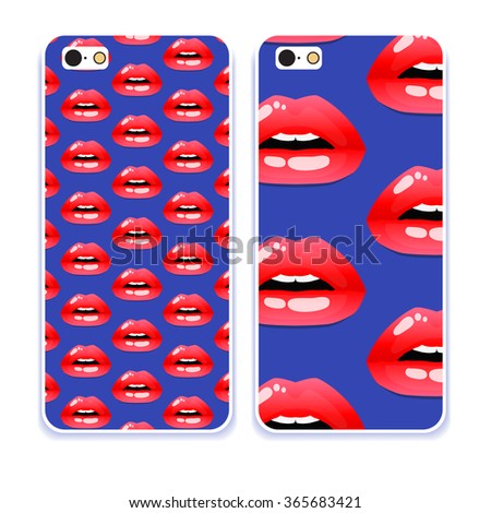 Phone case collection. Mobile phone cover back and screen, pattern. Vector illustration, Example of design cover. Editable element under clipping mask. 