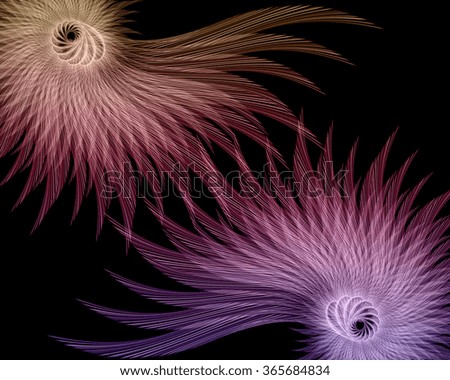 Art fantastic fractal spiral scrolling texture in the form of feathers. To design creative projects, registration postcards; banners, posters, magazines.