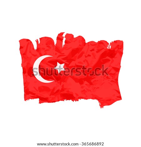 Turkish flag painted by brush hand paints. Art flag. Turkey