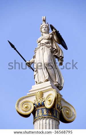 Athena in front of the Academy of Athens Royalty-Free Stock Photo #36568795