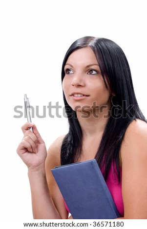 happy student girl holding notebook and pen