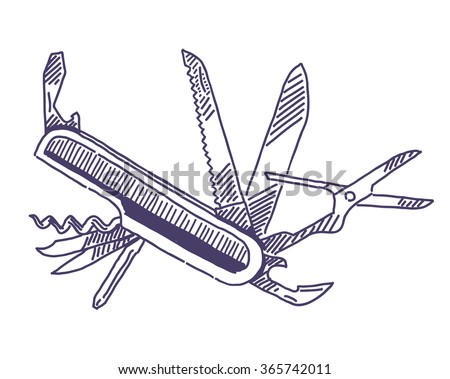 Pocket army knife vector drawing Royalty-Free Stock Photo #365742011