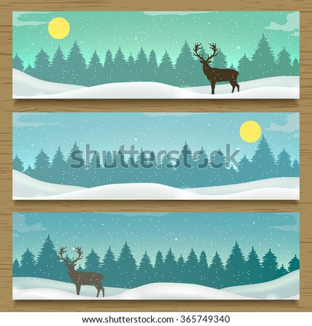 Three winter landscape banners. Winter backround. Vector illustration
