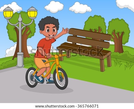 Children riding bicycle on the park cartoon