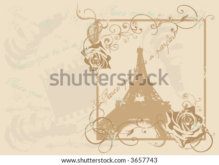 Illustration of the Eiffel tower and roses
