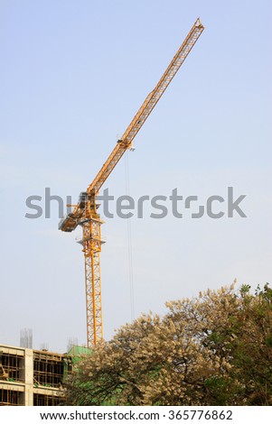 Tower crane at construction sites, closeup of photo