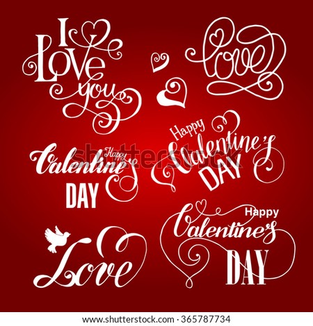 Valentines day  handdrawn lettering and calligrahy collection  on redbackground 