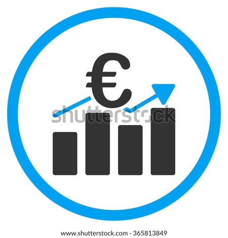 Euro Business Chart vector icon. Style is bicolor flat circled symbol, blue and gray colors, rounded angles, white background.