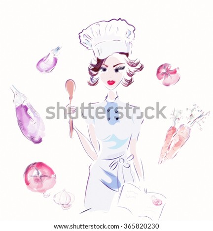 Chef with Vegetables. Illustration of a Cook 
