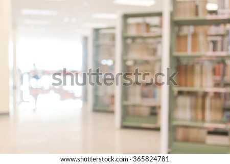 Blur school library with book shelves  for education background