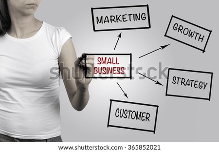 Beautiful woman writing - small business concept diagram