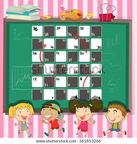 Game template with children in the classroom illustration