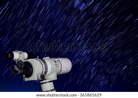  Telescope and beautiful star trail image during the night