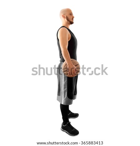 isolated on white background basketball player with ball. Man playing basketball. Square isolated on white background basketballer.