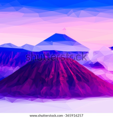 Low poly design of Bromo volcanoes, Indonesia