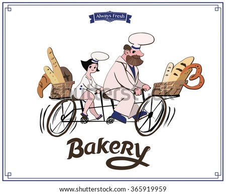 Color vector illustration with cute characters for Family Bakery 