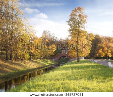 autumnal day,Indian summer,bright,colorful autumn Park at Sunny weather. a beautiful autumn landscape.Flowing Creek, all bathed in sunshine.
