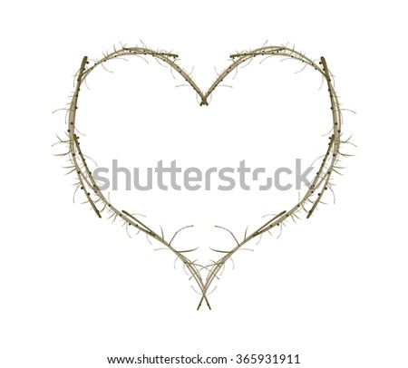 Love Concept, Illustration of Dry Tree Branches Forming in Heart Shape Isolated on White Background.
