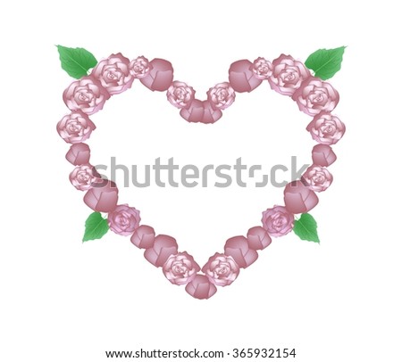Love Concept, Illustration of Pink Glory Bower Flowers or Clerodendrum Chinense Flowers Forming in Heart Shape Isolated on White Background.