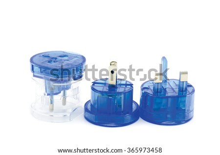 transparent and blue color multiple connector of universal adapter isolated white background
