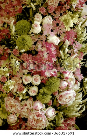 Beautiful flowers background, vintage color tone with filter color effect.